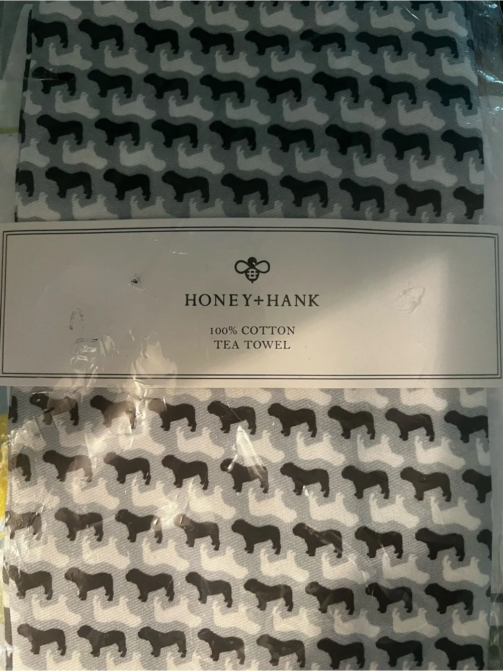 Honey+Hank Pug Black and White Cotton Tea Towel